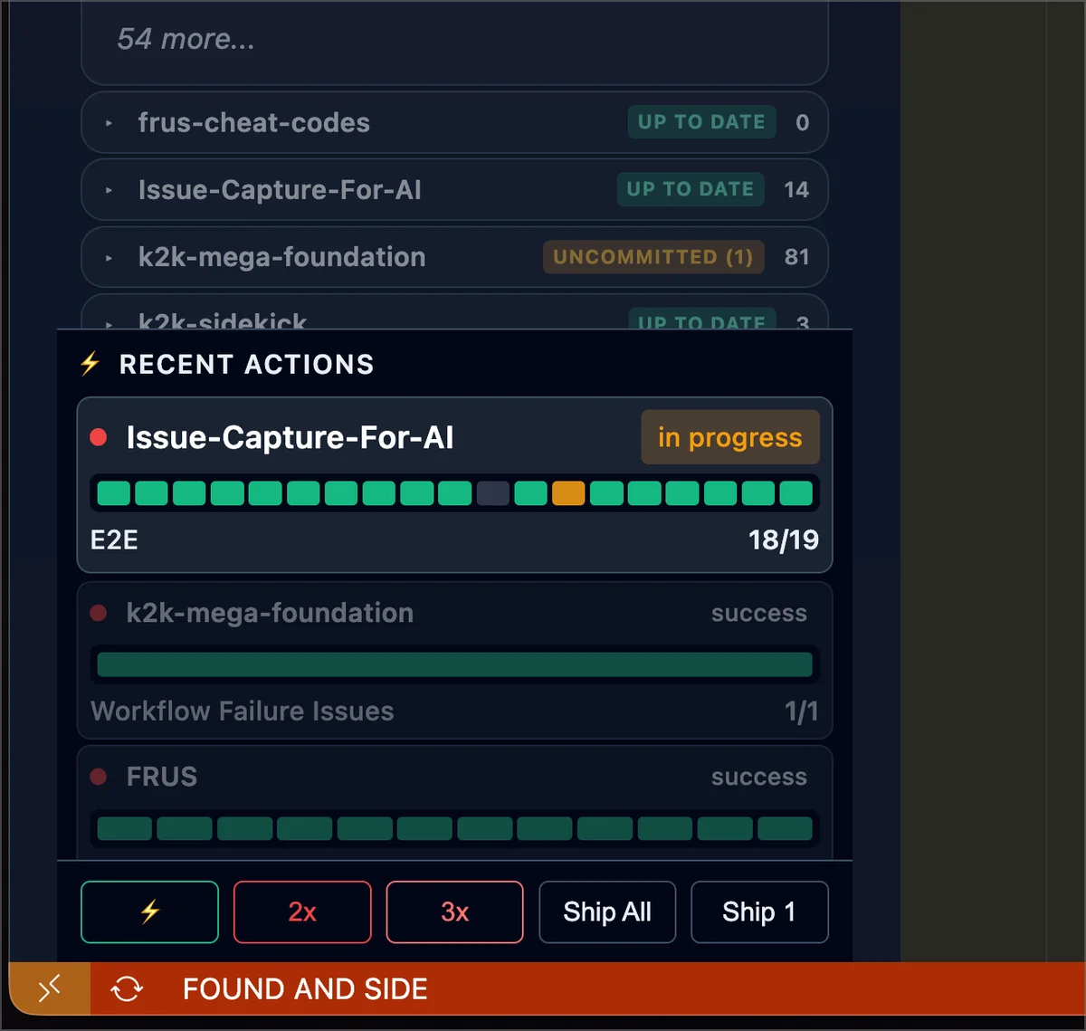 Project management interface with progress indicators for issues.